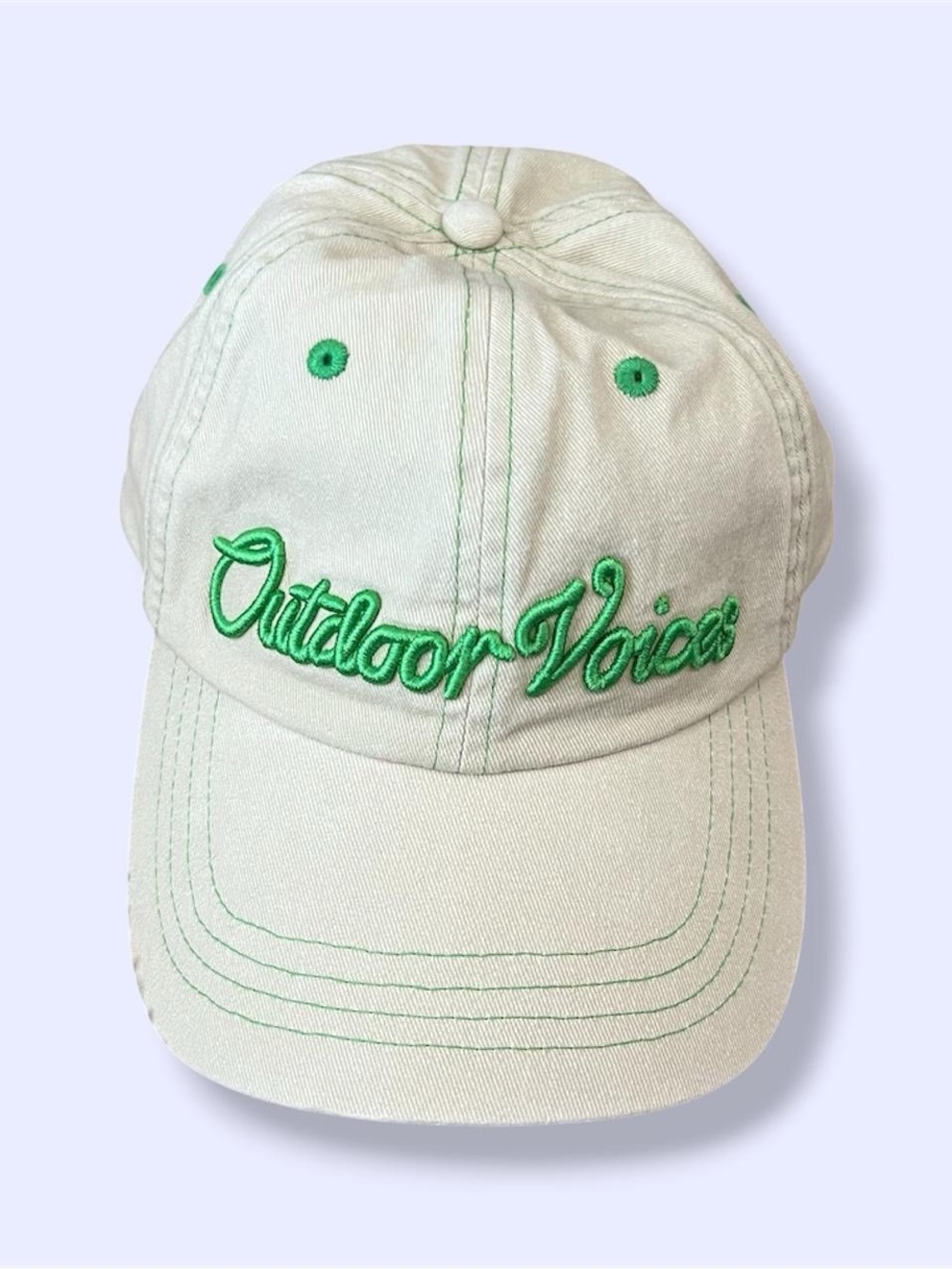 Outdoor Voices Light Beige Cap with Green Embroidered Logo